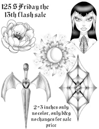 a black and white drawing of a tattoo with the words friday the 13th sale