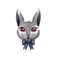 a gray cat with red eyes and a bow tie