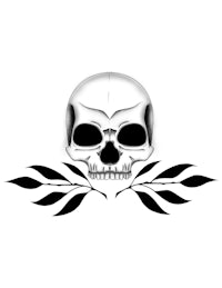 a skull with leaves on a white background