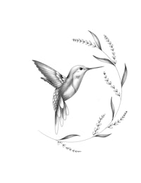 a black and white drawing of a hummingbird