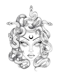 a drawing of a woman with snakes on her head